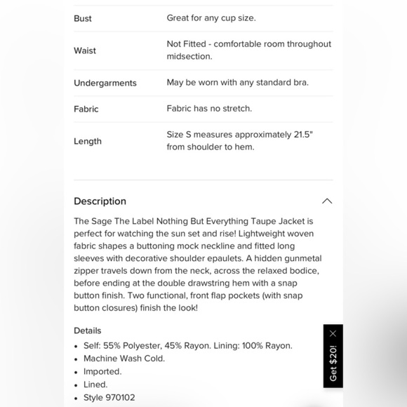 NWT Sage The Label Women’s Medium Nothing But Everything Taupe Jacket M Blazer - Picture 14 of 16